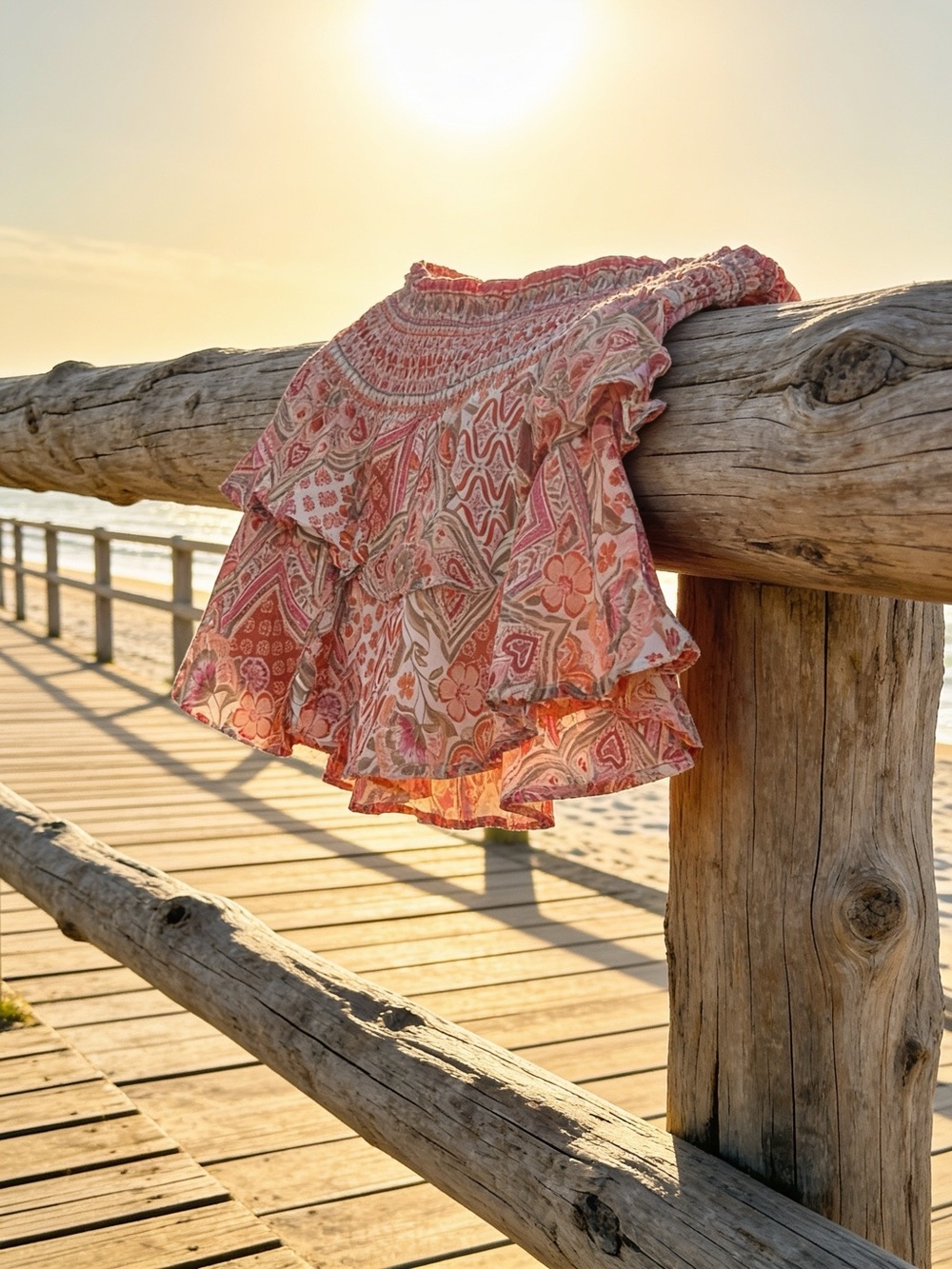 Altar'd State Pink and Cream Tiered Boho Skirt